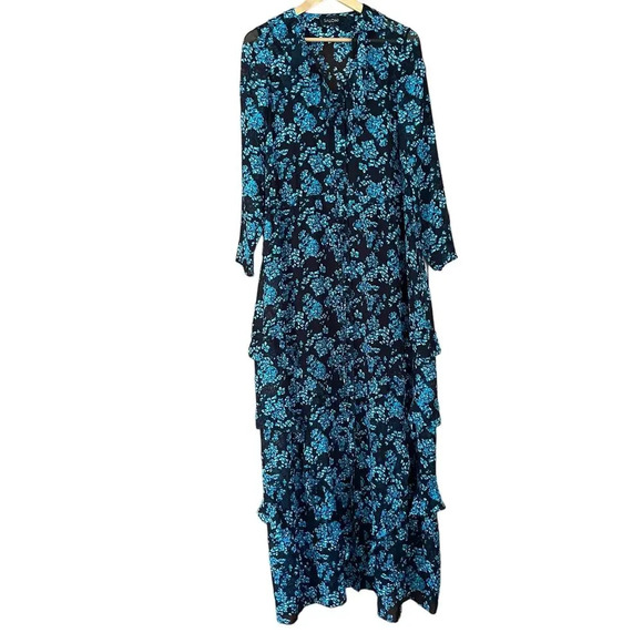 Saloni Izzie Dress Maxi Silk Chiffon Floral Print Semi Sheer Long Sleeve Size 2 - Picture 2 of 15